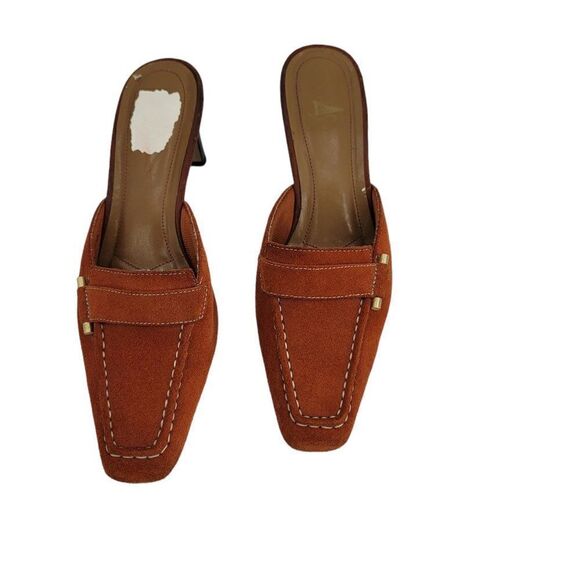 Vtg 90's LifeStride Leather Suede Square Toe Loafer Heeled Mules Orange Sz 7 - Picture 3 of 11
